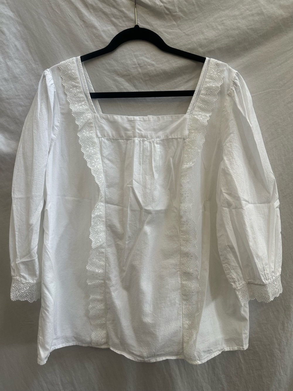 Talbots White Square-Neck Lace-Trim Blouse